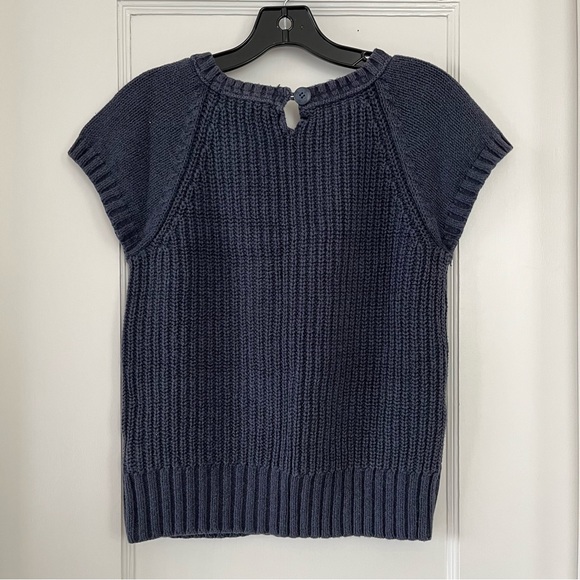 H&M Crochet Knit Short Sleeve Sweater Top 100% Cotton Navy Blue Medium - Picture 2 of 3